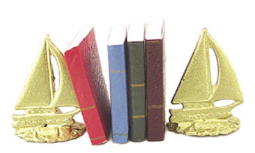 Dollhouse Miniature Sailboat Bookends W/Books